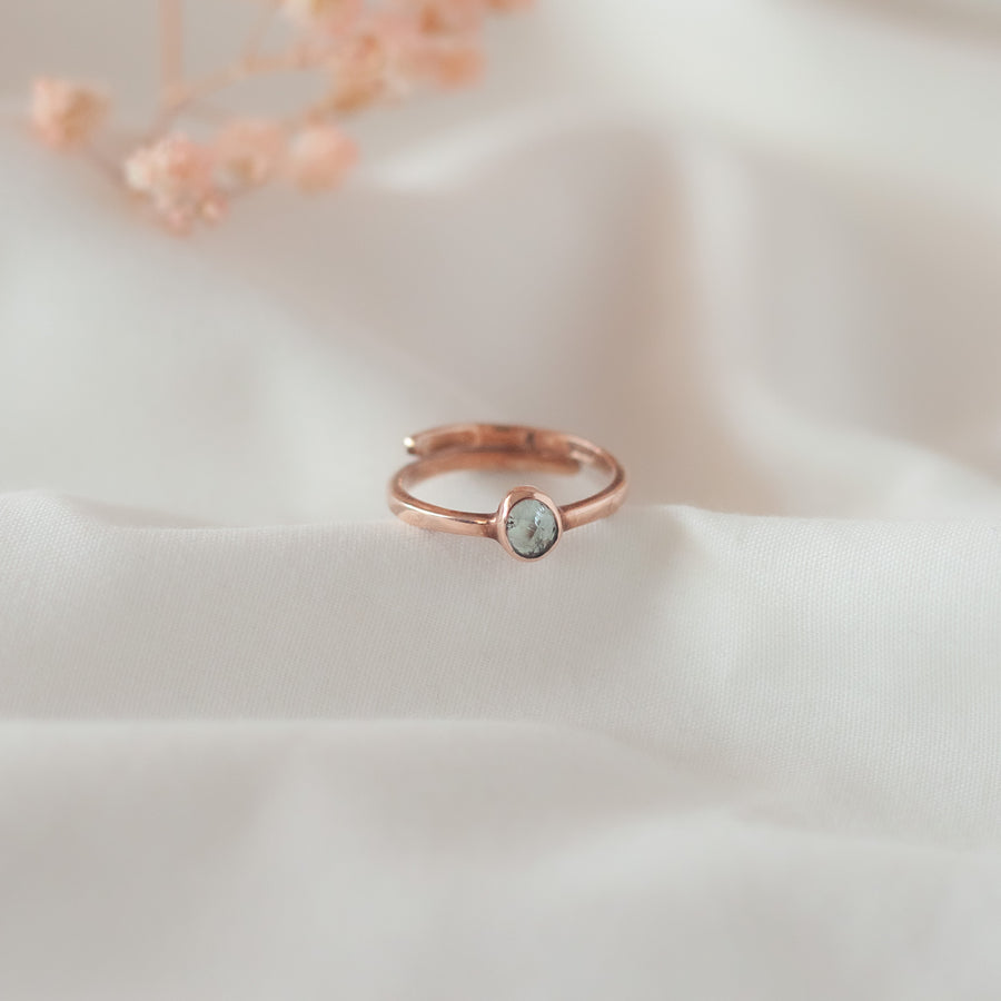 Anillo Charissa turmalina verde aqua rose gold