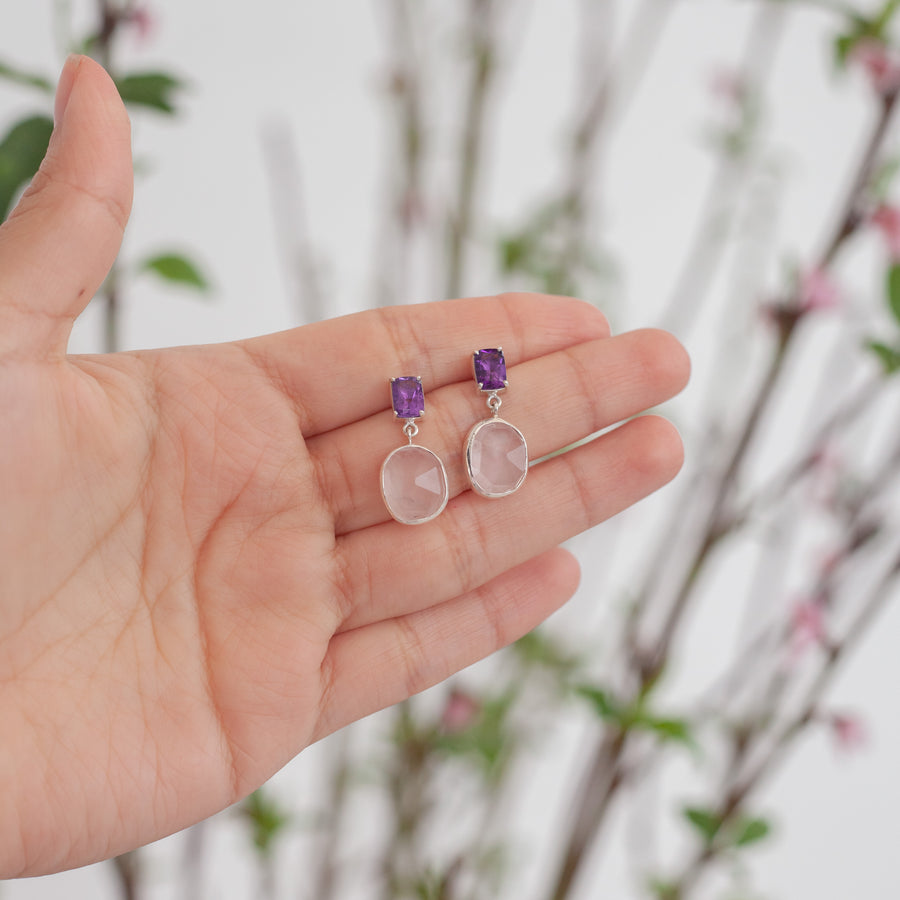 Aretes Antonella con Amatista y Cuarzo Rosa